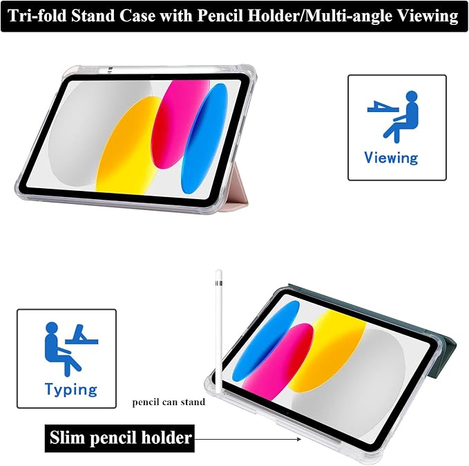 Case for iPad (A16) 11th Generation 11 2025 &amp iPad 10th Generation 10.9 inch 2022 Case with Pencil Holder [Auto Wake/Sleep] PU Leather Tri-fold Stand Clear Soft TPU Back Cover Matchagreen