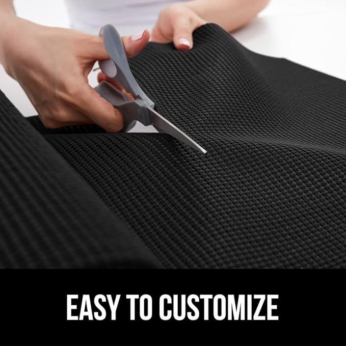 GORILLA GRIP powerGRIP Drawer Shelf and Cabinet Liner, Thick Strong Hold, Non-Adhesive Liners Protect Kitchen Cabinets and Cupboard, Bathroom Drawers, Easy Install, Breathable Mat, 17.5" x30', Black
