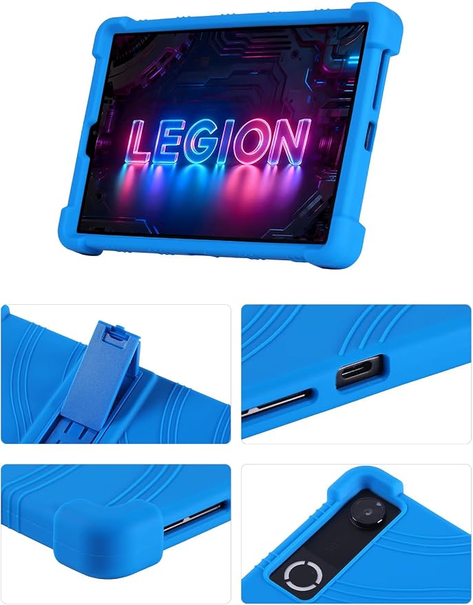 Silicone Case with Kickstand for Lenovo Legion Y700 Gen 4 / Gen 5 8.8 [TB323FU] Shockproof Protective Cover with Stand for Gaming Tablet (Black)