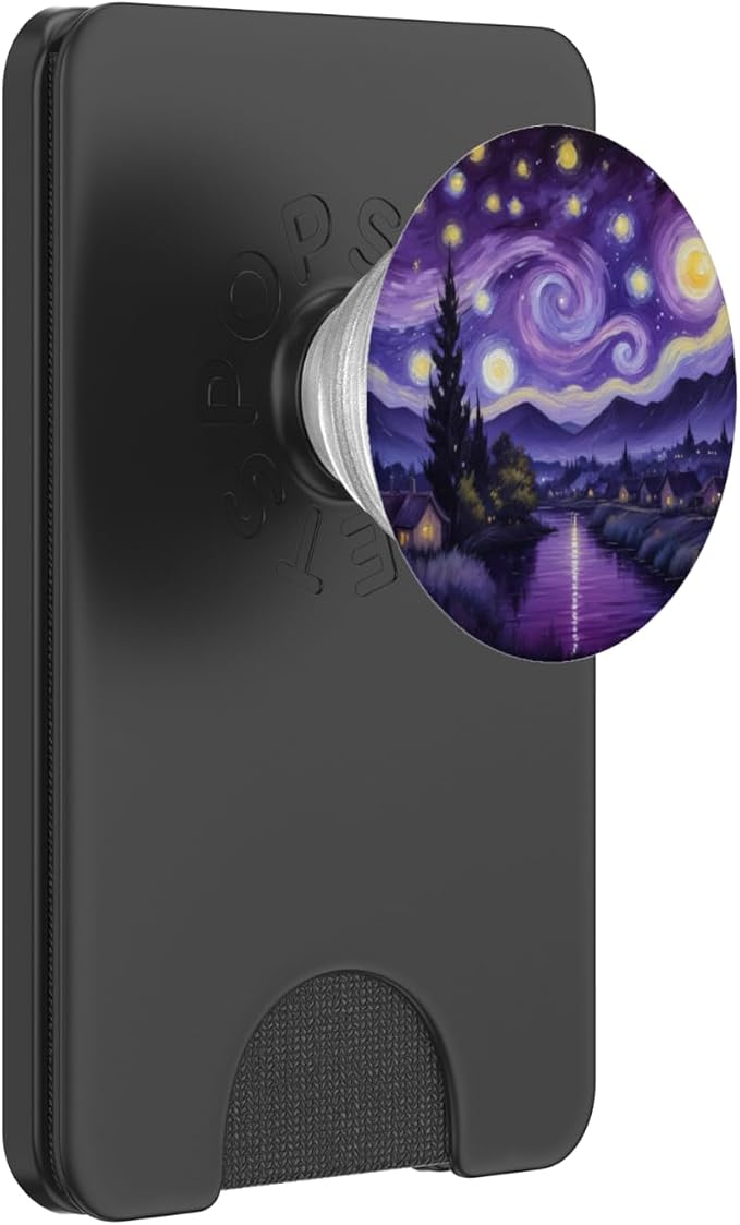 Purple Night Sky Landscape Illustration Print PopSockets PopWallet for MagSafe