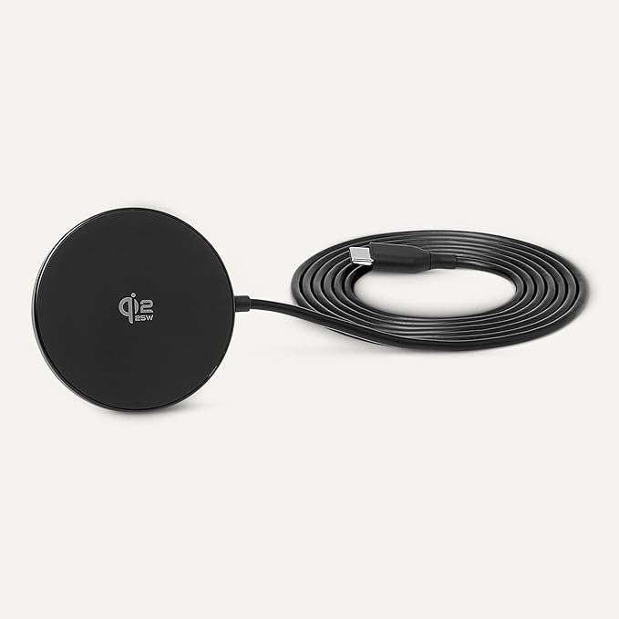 Amazon Basics 25W Qi2.2 Certified Wireless Charging Pad MagSafe Compatible for iPhone 17/16/15/14/13/12 Magnetic Compatible for Android Google Smartphones Black (Adapter Not Included)