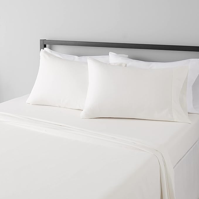 Amazon Basics Lightweight Super Soft Microfiber 4 Piece Comfortable Sheet Set with 14-Inch Deep Pockets, Full, Cream, Solid