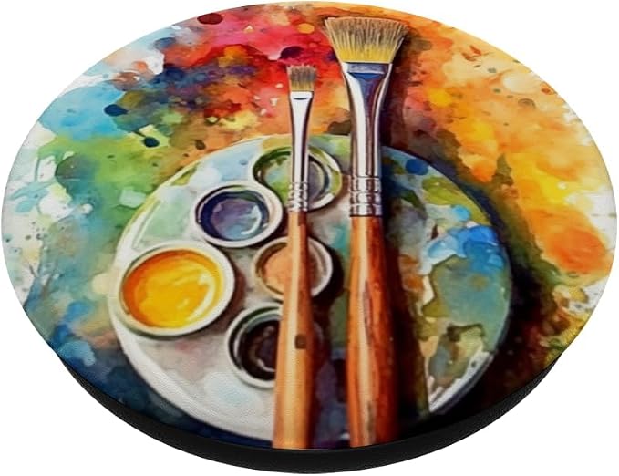 Watercolor Paints Palette And Paintbrush Painter Artists PopSockets Adhesive PopGrip