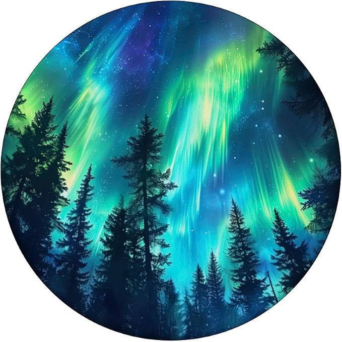 Aurora Northern Lights Pine Tree Teal Mountain Forest Nature PopSockets MagSafe PopGrip for iPhone