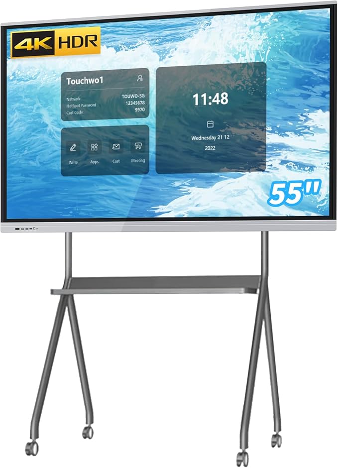 TouchWo 55" Touchscreen Monitor Smart Board, 4K Interactive Presentation Electronic Whiteboard with Android 13, Digital Signage Display for Office, Classroom,RAM 4GB+ ROM 32GB