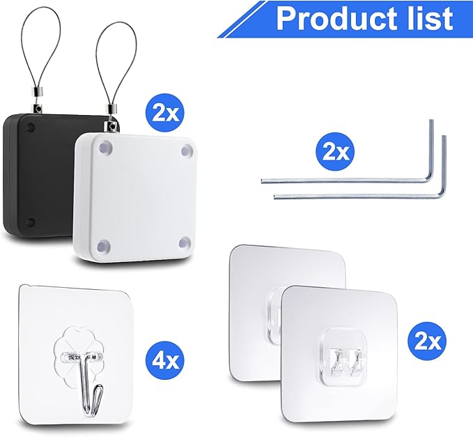 Rierdge Set of 2 Punch-Free Automatic Sensor Door Closer, Multifunctional Drawstring Auto Door Closer for Residential Commercial Bedroom Room Storm (Black & White)