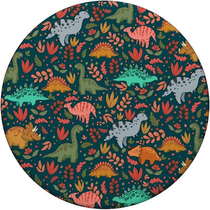Cute Floral Midnight Green Dinosaurs PopSockets Adhesive PopGrip