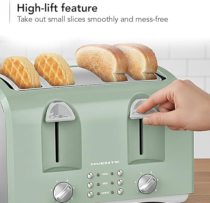 OVENTE Electric 4-Slice Toaster, 6-Shade Settings,Teal TS4410LBL