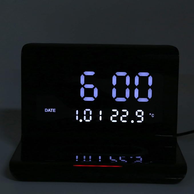 SUNGOOYUE Clock Wireless Charger 15W Fast Charging with Intelligent Recognition and Multiple Protections for Smartphones (Black)