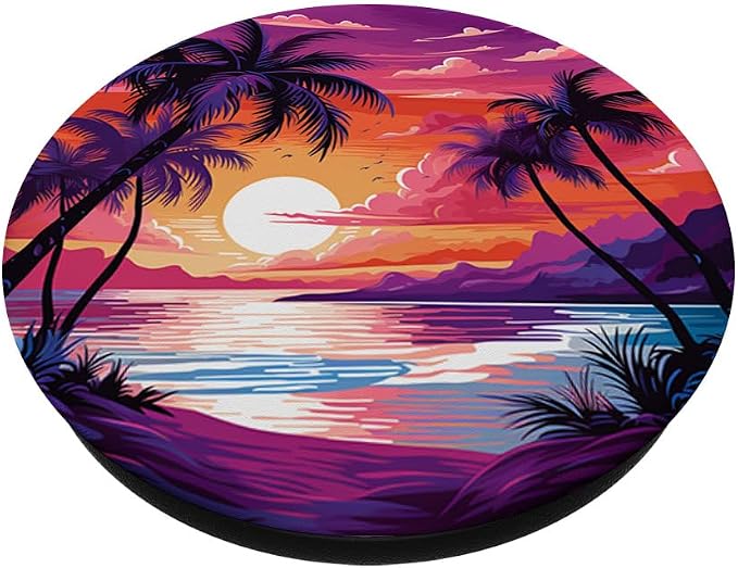 Palm Tree Beach Sunset Tropical Ocean Palms PopSockets Adhesive PopGrip
