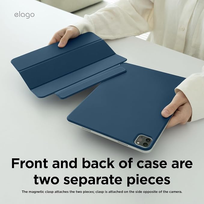 elago Magnetic Folio Case for iPad Pro 13-inch (M5 M4) | Back Plate can be Attached to Metal Materials Magnetic Back Plate Wake/Sleep Compatible with Apple Pencil 2 [Blue]