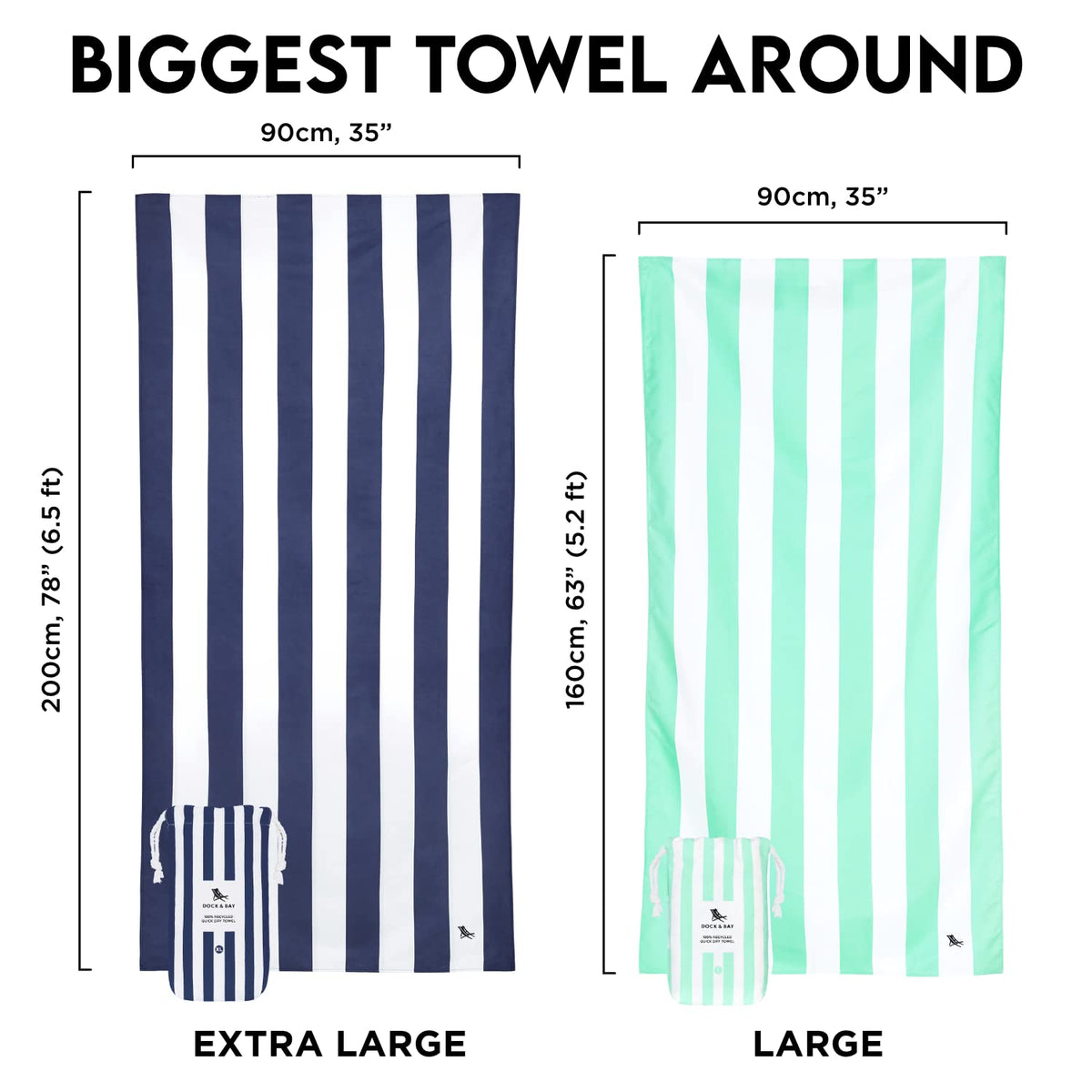 Dock & Bay Quick Drying Towel - for Sports & Gym - Compact, Lightweight - 100% Recycled - Includes Bag - Cabana Light - Malibu Pink, Double Extra Large (180x200cm, 70x78)