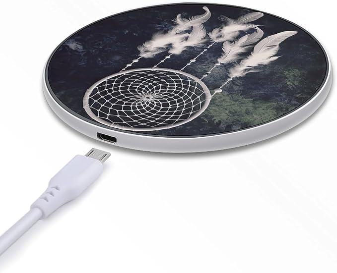 White Fantasy Dream Catcher Wireless Charger Portable 10W Fast Wireless Charging Pad Compatible with Phone Ultra-Thin Charging Station Lightweight Charger Mat for Travel Home Office Desk
