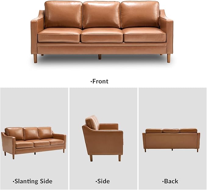 Kingfun Living Room Furniture Sets, 3 Seater Couch, Armchair and Loveseat, Mid Century Modern Sofa Set, Faux Leather Couch with Solid Wood Frame for Living Room & Bedroom, Brown