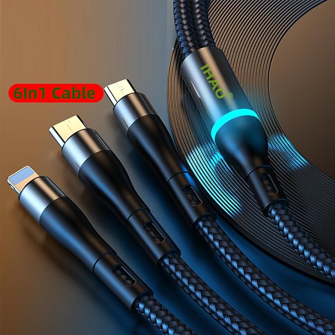 IHAO Multi Ports Charger Cable 3 Combinations in One Cable USB A to USB C/Micro USB PD Fast Charging Cord Lighted Up LED Flowing Compatible with Almost All Kinds of Electric Device-39Inches Blue