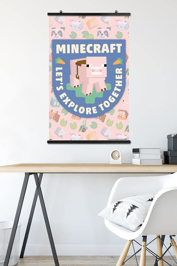 Trends International Minecraft - Let's Explore Together Wall Poster, 34L x 22.4W, Premium Poster & Clip Bundle