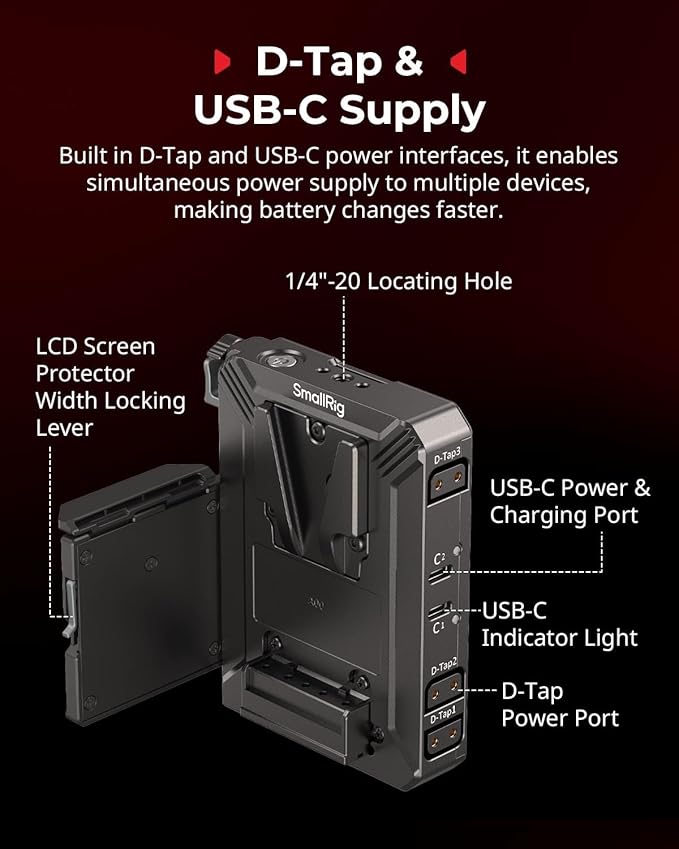 SMALLRIG V Mount Battery Plate with LCD Screen Protector, D-Tap & USB-C Supply, Compact Camera Video Rig for Mirrorless/DSLR, for NEEWER V Mount Battery PS099E