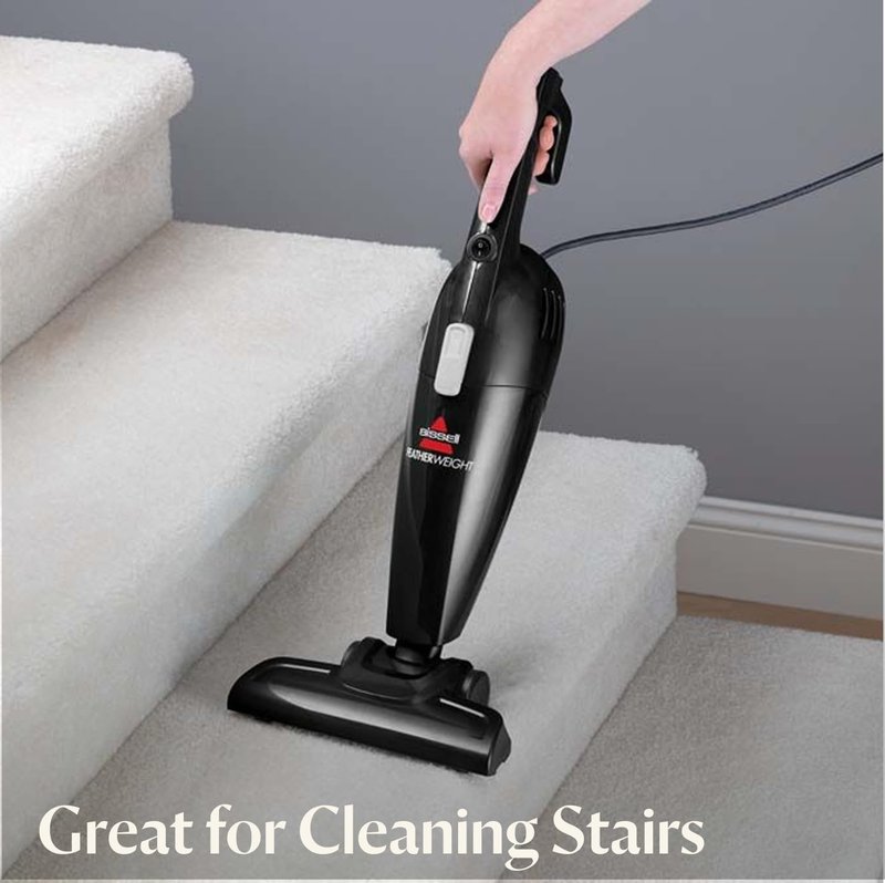 Bissell 2033M Featherweight Stick Lightweight Bagless Vacuum and Electric Broom with Crevice Tool for Hard Floors and Carpets, Black
