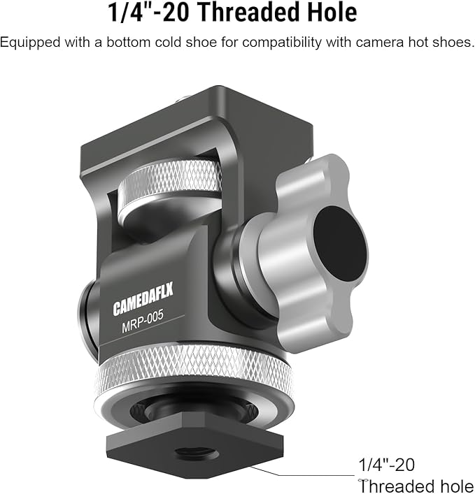 CAMEDAFLX Tilt Adjustable Camera Monitor Mount,Swivel Field Monitor Holder with Cold Shoe Mount 1/4"-20 Screw for 5” and 7”Monitor(Grey).