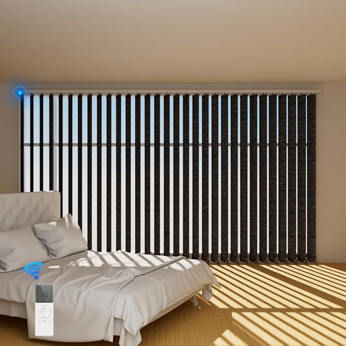 Blindify Motorized Vertical Blinds, Blackout Sliding Door Shades Vertical Shades Remote Control Customize, Black
