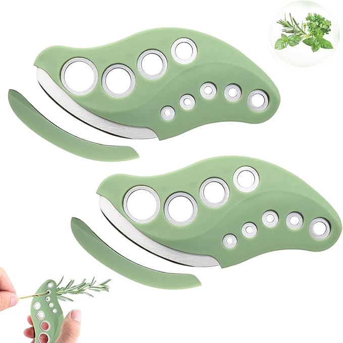 YAKAUEI 2 Pack Herb Stripper, Stainless Steel Herbs Leaf Stripping Tool, Herb Leaf Peeler 9 Holes Design for Collard Greens Thyme Basil Rosemary Stripper, Dishwasher Safe (Green)