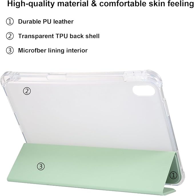 Case for iPad (A16) 11th Generation 11 2025 &amp iPad 10th Generation 10.9 inch 2022 Case with Pencil Holder [Auto Wake/Sleep] PU Leather Tri-fold Stand Clear Soft TPU Back Cover Matchagreen