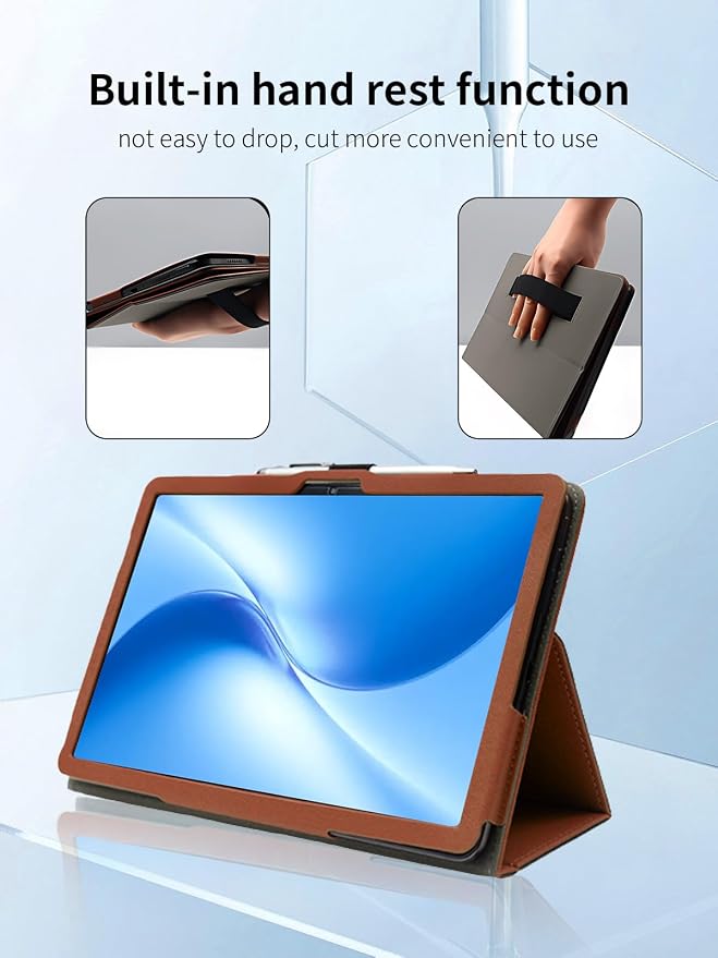 Case for DOOGEE U12 Tablet 12 inch Android 16 TabletsUYRUREL Leather Slim Folding Stand Cover with Hand Strap Magnet for Men Women Full ProtectionBlack.