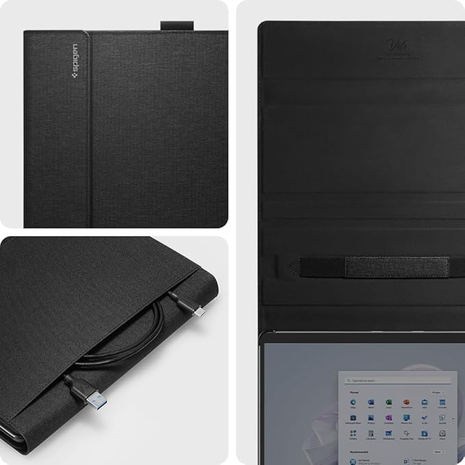Spigen for Microsoft Surface Pro 11/10/9 Stand Folio Designed for Case Cover with Pen Holder Compatible with Type Cover Keyboard - Black