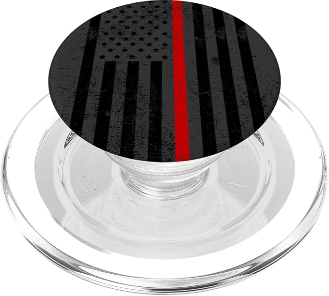 Black American Flag Red Line Firemen Firefighter Men Gift PopSockets Adhesive PopGrip