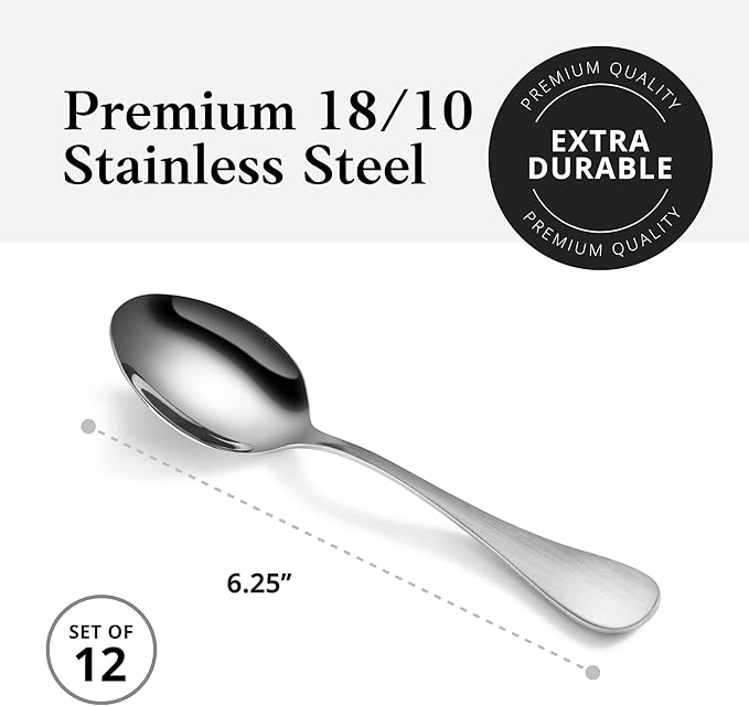 Artaste Rain 18/10 Stainless Steel Teaspoons, 6.25 Inch, Mirror Polished Silver, Set of 12