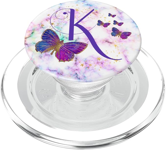 Purple Butterfly Letter K Initial Personalized Monogram PopSockets Adhesive PopGrip