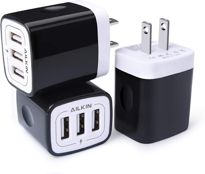 Wall Charger AILKIN 3.1A MultiPort Fast Charger Plug Travel Home Power Adapter Quick Charging Block Base Boxed for iPhone 15 14 13 12 11 10 8 7 Pro Max Mini Samsung Galaxy Pixel Kindle USB Brick