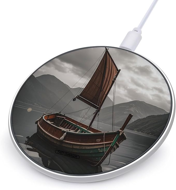 Old Boat Wireless Charger 10W Portable Fast Wireless Charging Pad Compatible with Phone Slim Charging Station Lightweight Charger Mat Charging Block for Travel Home Office