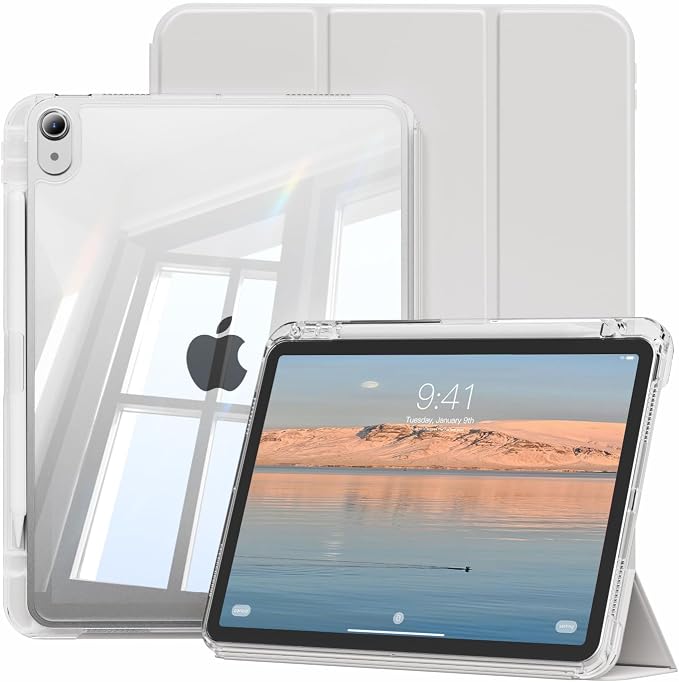 Case for iPad Air 11 M4/M3/M2 &amp iPad Air 5th/4th Gen 10.9-Black | For iPad Air 11 2026/2025/2024 &amp Air 10.9 2022/2020 2-in-1 Removable Transparent Back with Pencil Holder Auto Sleep/Wake