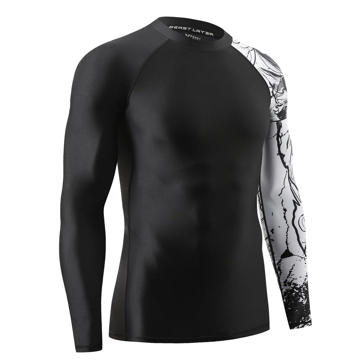 ADOREISM Long Sleeve Rash Guard for Men UPF 50+ Quick-Dry Compression Swim Shirt (Black Lion, 2XL)
