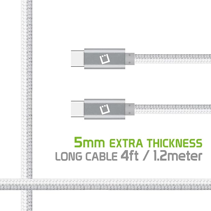 Dual USB-C/PD 60W Fast Charging Cord Compatible with Xiaomi Redmi Note 11E Plus 5Gbps Data Transfer for Power Delivery Hi Capacity Charging (White)