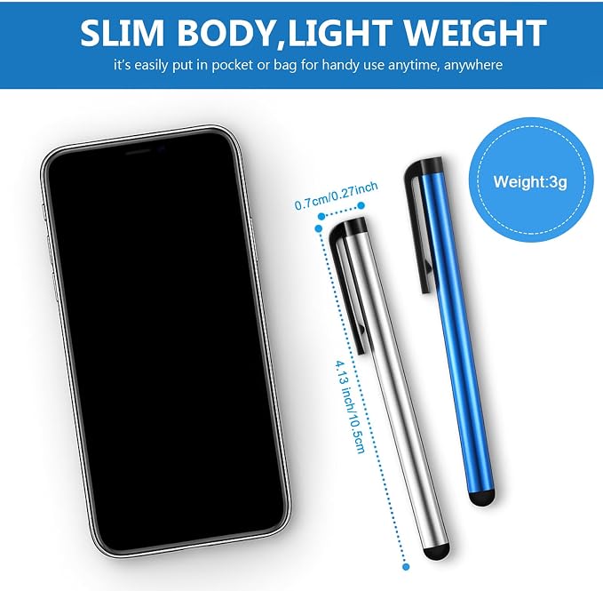 Outus 120 Pack Bulk Stylus Pens for Touch Screens 12 Color Aluminum Capacitive Pens with Clips for Tablets Smartphones Classrooms Offices and Events
