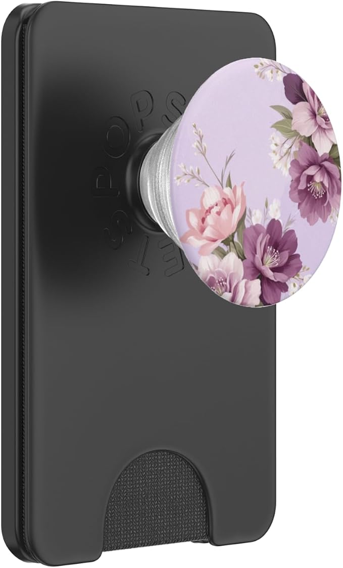 Cute Girly Purple Peony Blossom Elegant Floral Pattern PopSockets PopWallet for MagSafe