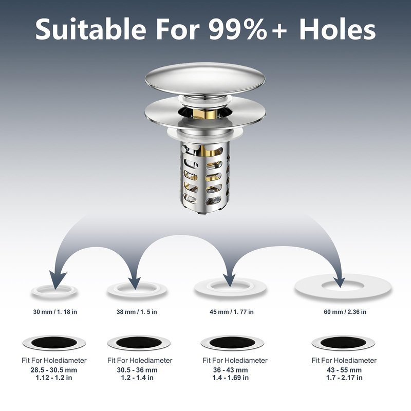 HUAERSICO Pop Up Bathroom Sink Stopper, Universal Bathroom Sink Drain Strainer with Hair Catcher, for 1.1"-2.17" Drains, Brass Core & Stainless Steel Mesh