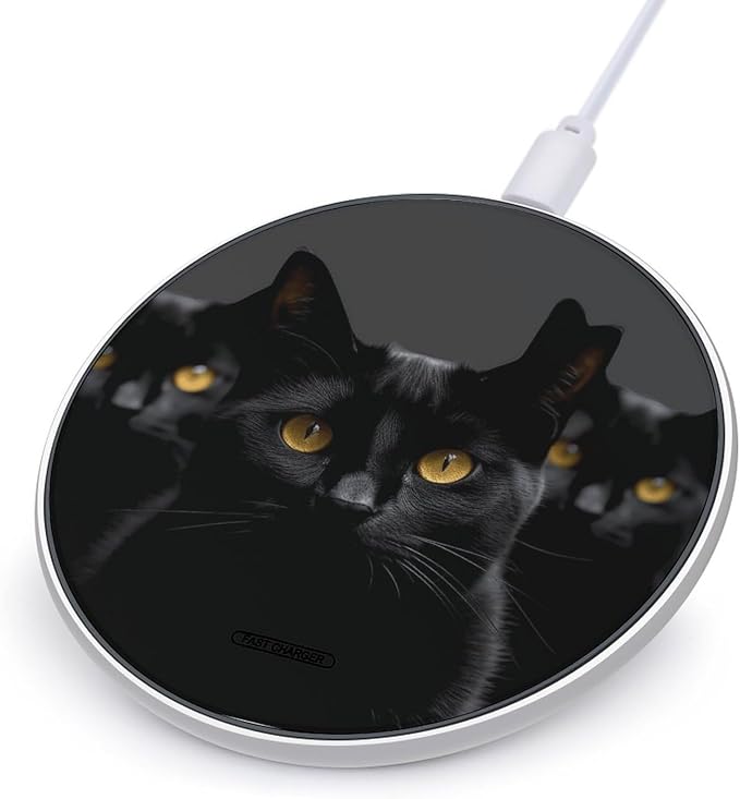 Black Cats Eyes Wireless Charger with Aluminum Alloy Frame Qi Certified Fast Wireless Charging Pad 10W Charging Station Portable Phone Charger for All Wireless Charging Phone