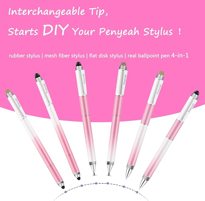 Penyeah Stylus 4-in-1 Stylus Pen for Touch Screen High Precision and Sensitivity DiscMesh2 Sized Rubber Tips Universal for iPhone/iPad/Android/Samsung/HP Tablets All Capacitive Touch Screens-Blue