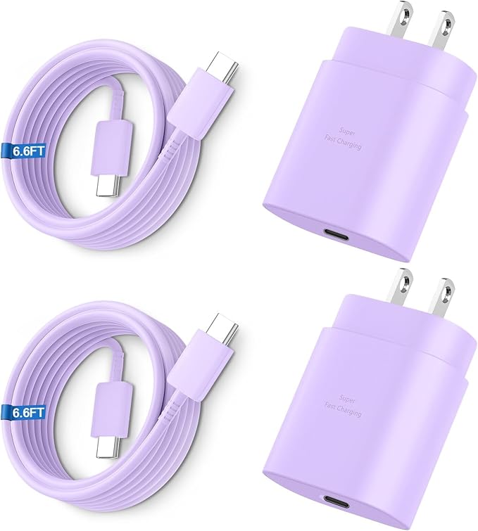 Super Fast Charger Type C 25W USB C Wall Charger Fast Charging for Samsung Galaxy S26 Ultra/S26/S26+/S25 Ultra/S25/24 Ultra/S24/S23 Ultra/S22 Ultra with 10FT Long Android Type C Charger Cable 2Pack