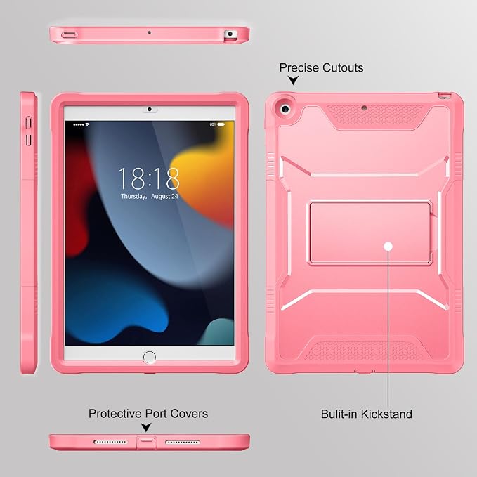 DTTO Case for for iPad 9th/8th/7th Generation 10.2-inch Black | Durable Shockproof Protective Cover Built-in Screen Protector &amp Kickstand Corner Protection