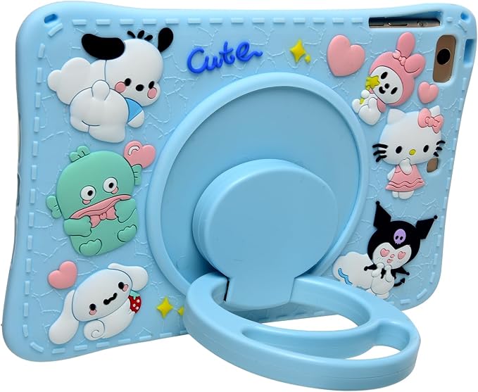 Cartoon Case for iPad mini 1/2/3/4/5 7.9，MONEHOYSY Cute Soft Silicone Kickstand [Drop ProofShock ProofAnti Slip] Back Stand Cover Case for Kids Children Teens Girls Boys (Kitty-1)