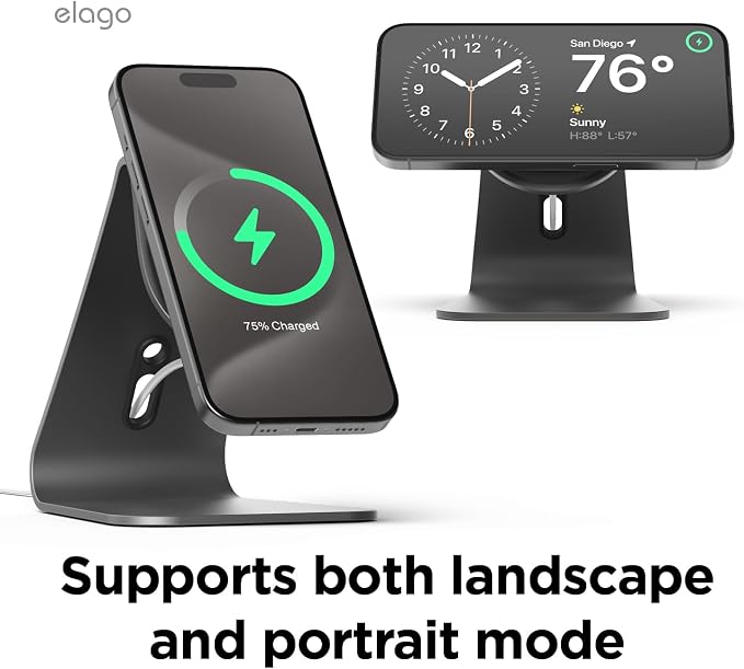 elago MS4 Charging Stand for MagSafe Charger | Aluminum Stand for iPhone Series Designed for iOS17 Standby Mode (Cable Not Included) (Black)
