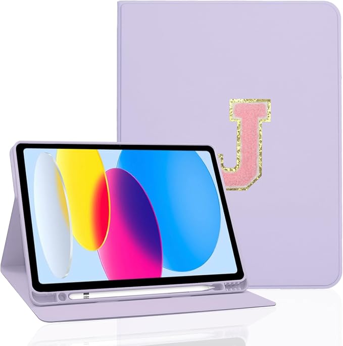 for iPad 9th Generation 10.2 Inch 2021/2020/2019 Case Initial Chenille Letter Suture Personalized for iPad 9th/8th/7th Generation Case with Auto Sleep/Wake Pencil Holder (Black A)