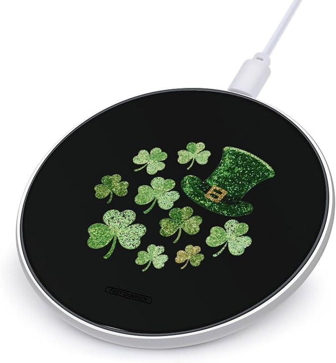 Stpatricks Day Shamrock Irish Clover Wireless Charger SlimWireless Charging Pad Anti-Slip Charger Mat for Men Women