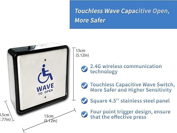 Olideauto Wireless Handicap Door Opener,Pair with 2PCS Wireless Capacitive Square Wave Switch Olide-512S,WiFi Function Available