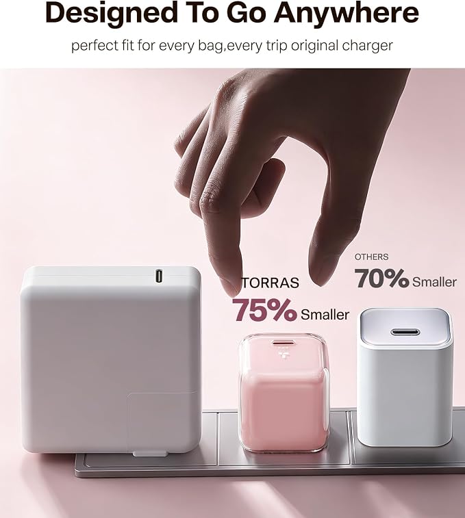 TORRAS IceNano 30W USB C Wall Charger Ultra Mini Foldable Fast Charger Block with Cooling Tech Compact Travel Wall Charger for iPhone 17/16/15 Samsung iPad Desert Gold (5.6ft Cable Included)