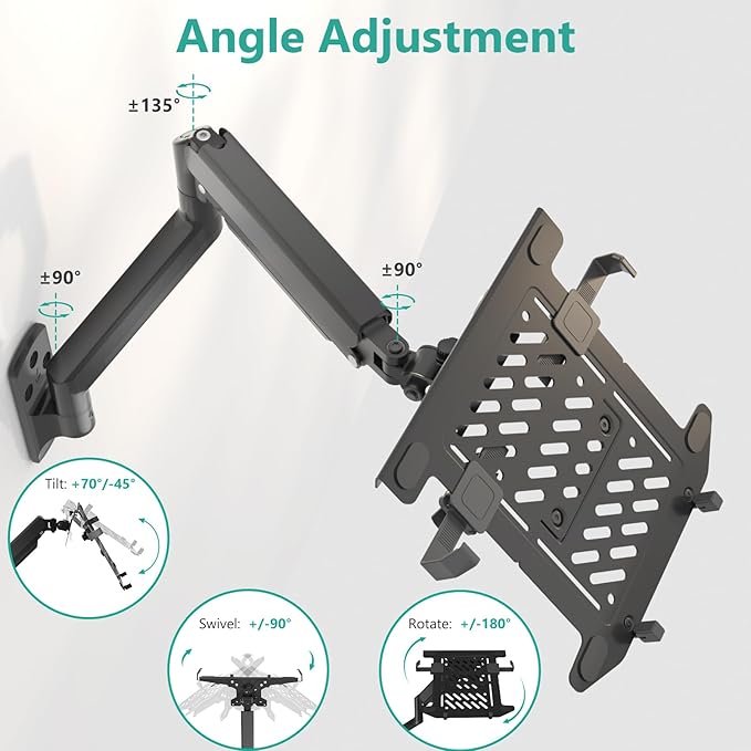 WALI Single Arm Laptop and Monitor Wall Mount for 17" Notebook and Up to 32" Screen, Full Motion Adjustable Wall Mount with Laptop Tray, VESA 75x75 100x100, Holds 15.4-22 lbs, Black (GSWM001LP)